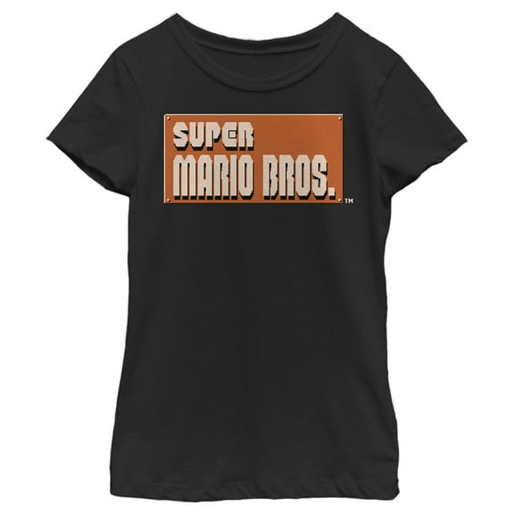 Girl's Nintendo Super Mario Bros. Start Logo  Graphic Tee Black Medium