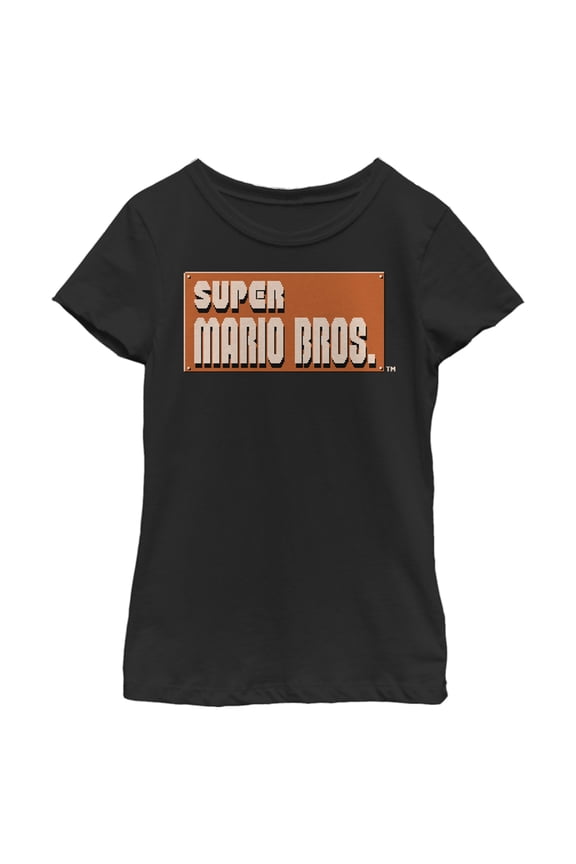 Girl's Nintendo Super Mario Bros. Start Logo Graphic Tee Black Medium