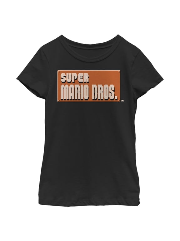 Girl's Nintendo Super Mario Bros. Start Logo Graphic Tee Black X Large