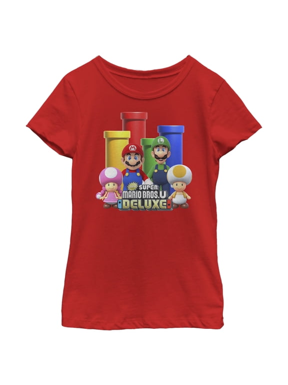Girl's Nintendo Super Mario Bros. U Deluxe Graphic Tee Red Large