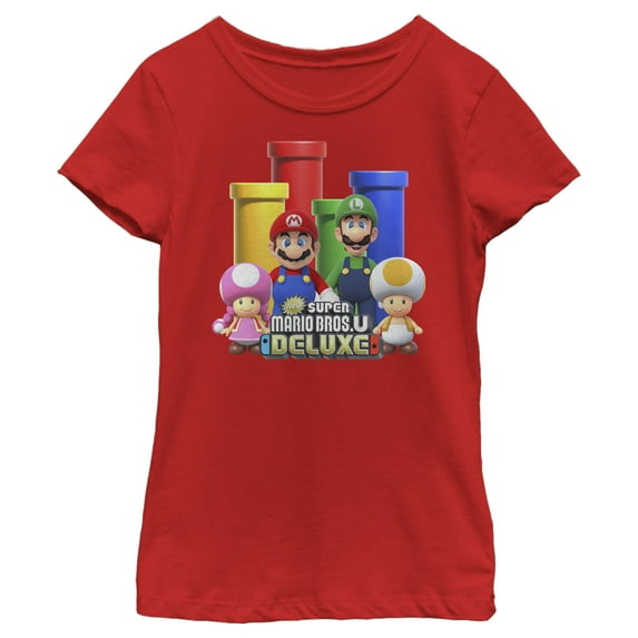Girl's Nintendo Super Mario Bros. U Deluxe Graphic Tee Red Small