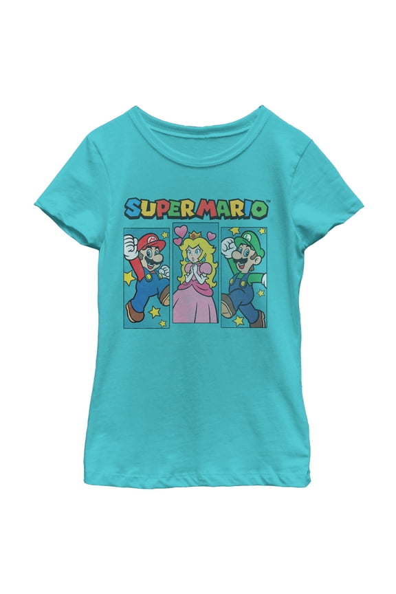 Girl's Nintendo Super Mario Brothers and Princess Peach Graphic Tee Tahiti Blue X Large