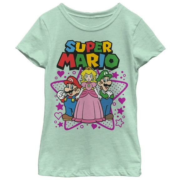 Girl's Nintendo Super Mario Character Trio  Graphic Tee Mint Small