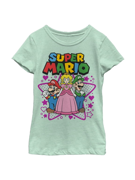 Girl's Nintendo Super Mario Character Trio Graphic Tee Mint Small