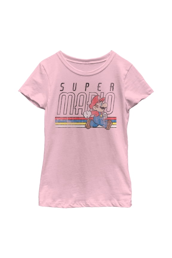 Girl's Nintendo Super Mario Classic Stripes Graphic Tee Light Pink Large