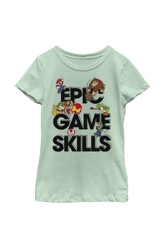 Girl's Nintendo Super Mario Epic Game Skills Character Collage Graphic Tee Mint Medium