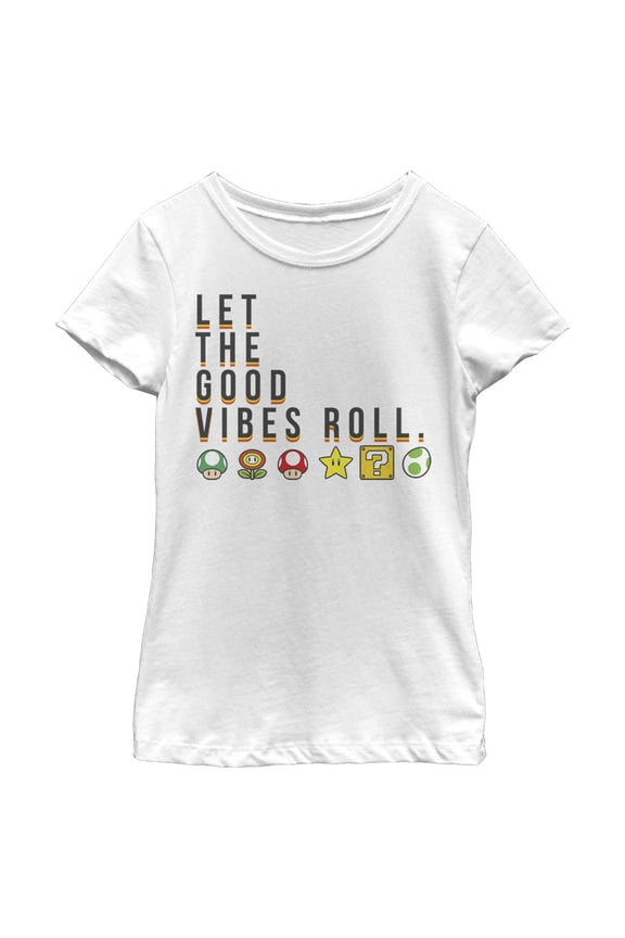 Girl's Nintendo Super Mario Items Let The Good Vibes Roll  Graphic Tee White Medium