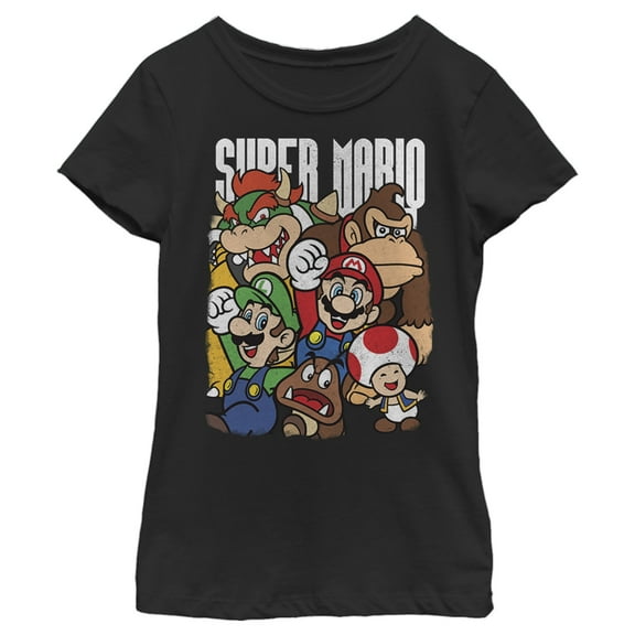 Girl's Nintendo Super Mario Party Graphic Tee Black Large