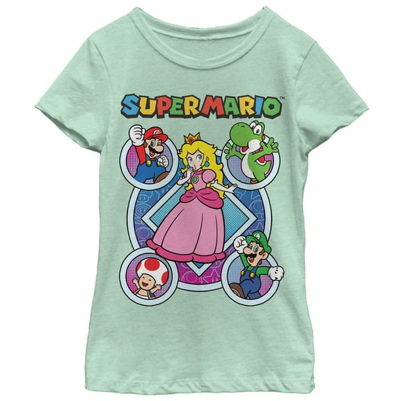 Girl's Nintendo Super Mario Princess Peach Friends  Graphic Tee Mint Large