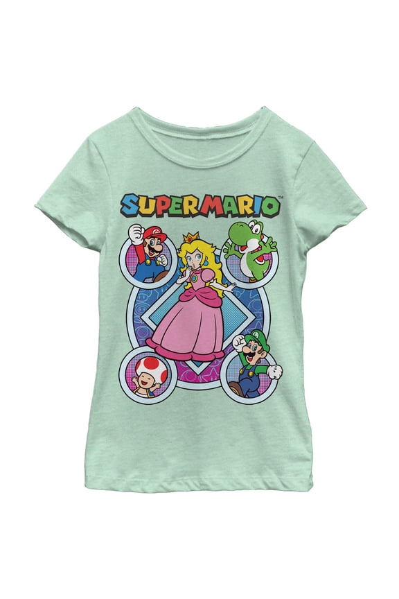 Girl's Nintendo Super Mario Princess Peach Friends  Graphic Tee Mint Large