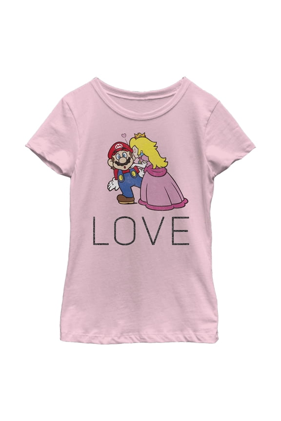Girl's Nintendo Super Mario Princess Peach Kiss Love Graphic Tee Light Pink X Small