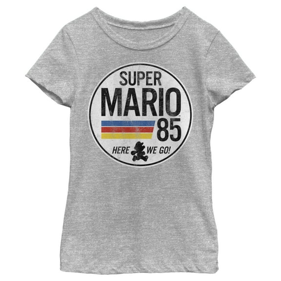 Girl's Nintendo Super Mario Retro Rainbow Ring  Graphic Tee Athletic Heather Medium