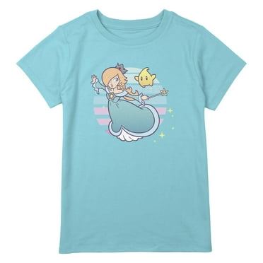 Girl's Nintendo Super Mario Rosalina And Luma Striped Background Portrait  Graphic T-Shirt