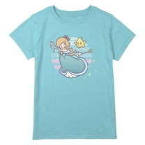 Girl's Nintendo Super Mario Rosalina And Luma Striped Background Portrait Graphic T-Shirt