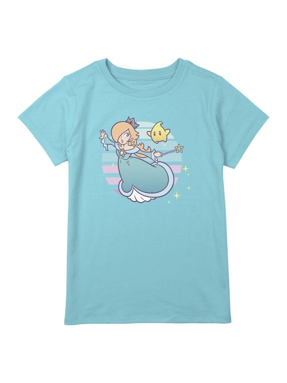 Girl's Nintendo Super Mario Rosalina And Luma Striped Background Portrait Graphic T-Shirt