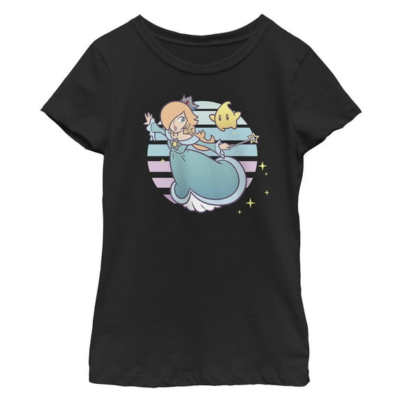 Girl's Nintendo Super Mario Rosalina And Luma Striped Background Portrait  Graphic T-Shirt