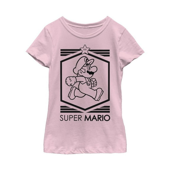 Girl's Nintendo Super Mario Star Outline  Graphic Tee Light Pink Large