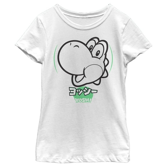 Girl's Nintendo Super Mario Yoshi Kanji Graphic Tee White Medium