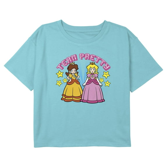 Girl's Nintendo Team Pretty Princess Graphic Cropped T-Shirt Blue Large