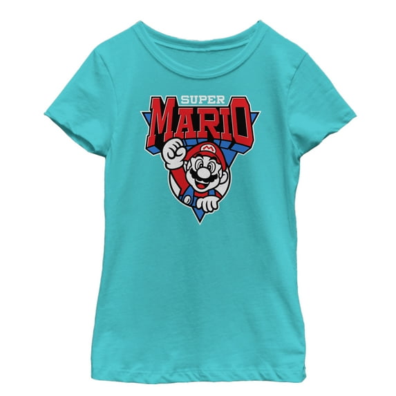 Girl's Nintendo Team Super Mario Emblem Graphic Tee Tahiti Blue X Large