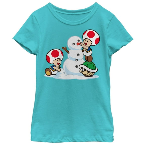 Girl's Nintendo Toad Snowman Graphic Tee Tahiti Blue Small