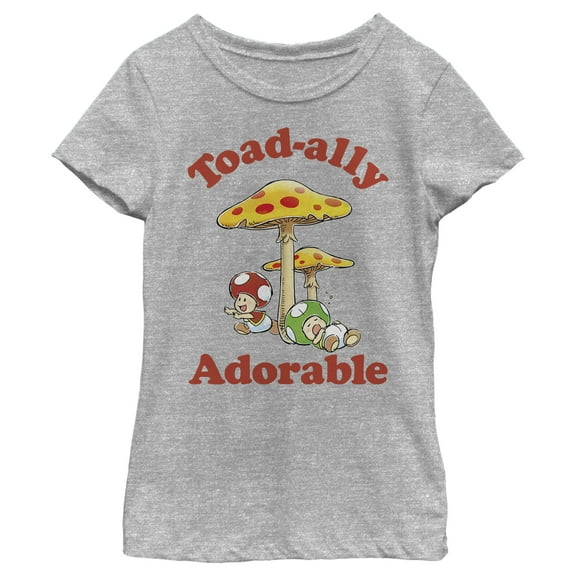 Girl's Nintendo Toadally Adorable  Graphic Tee Athletic Heather Large