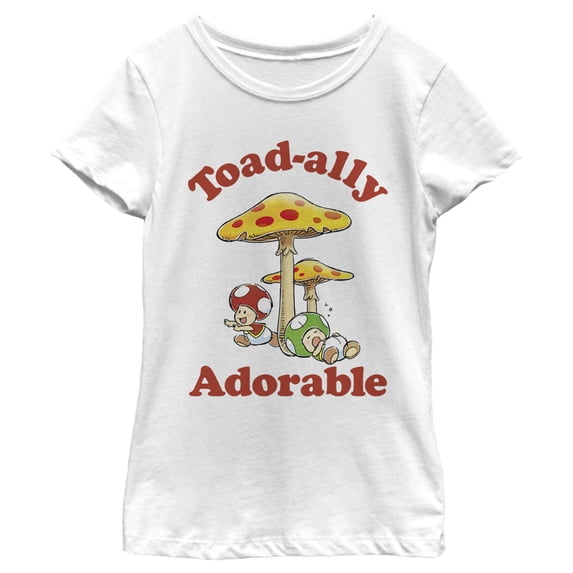 Girl's Nintendo Toadally Adorable Graphic Tee White Medium