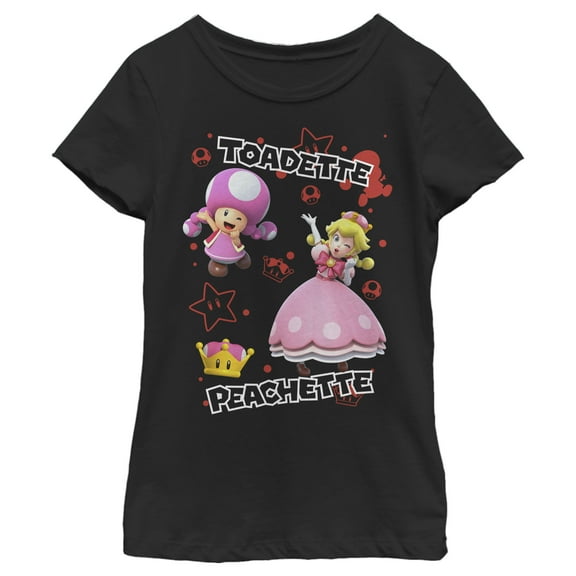 Girl's Nintendo Toadette & Peachette Party  Graphic Tee Black X Large