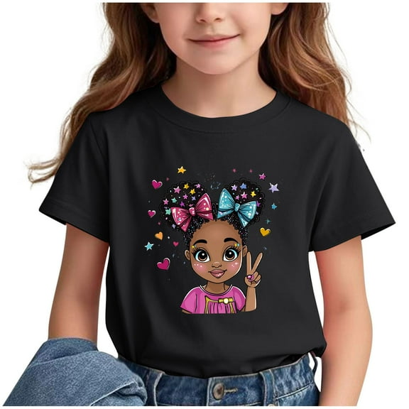 Girl's Novelty Graphic Tees Kids Cartoon Print Cute Short Sleeve Preppy Shirts Aesthetic Loose Fit Casual Summer Tops