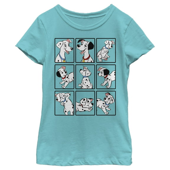 Girl's One Hundred and One Dalmatians Family Grid  Graphic Tee Tahiti Blue Medium
