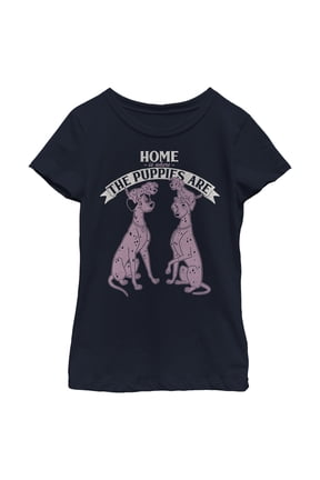 Girl's One Hundred and One Dalmatians Home is Where the Puppies Are Graphic Tee Navy Blue X Small