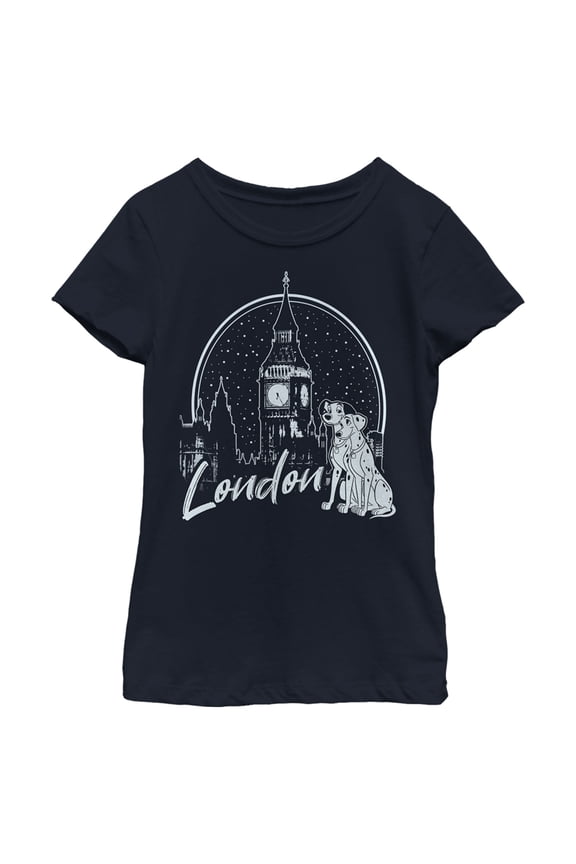 Girl's One Hundred and One Dalmatians London Couple Graphic Tee Navy Blue X Large
