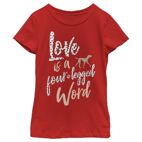 Girl's One Hundred and One Dalmatians Love is a Four-Legged Word  Graphic Tee Red X Small