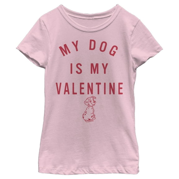 Girl's One Hundred and One Dalmatians My Dog is My Valentine  Graphic Tee Light Pink Small