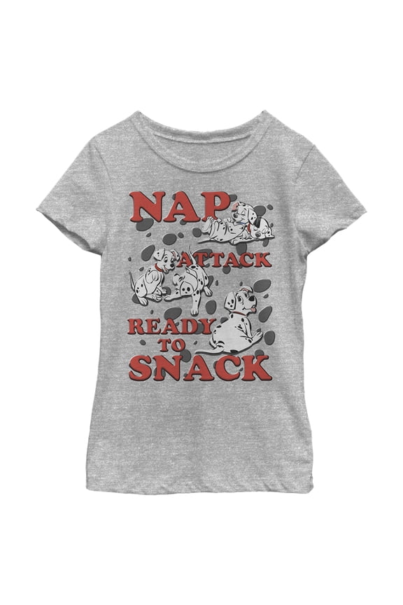 Girl's One Hundred and One Dalmatians Nap Attack Ready to Snack Graphic Tee Athletic Heather Small