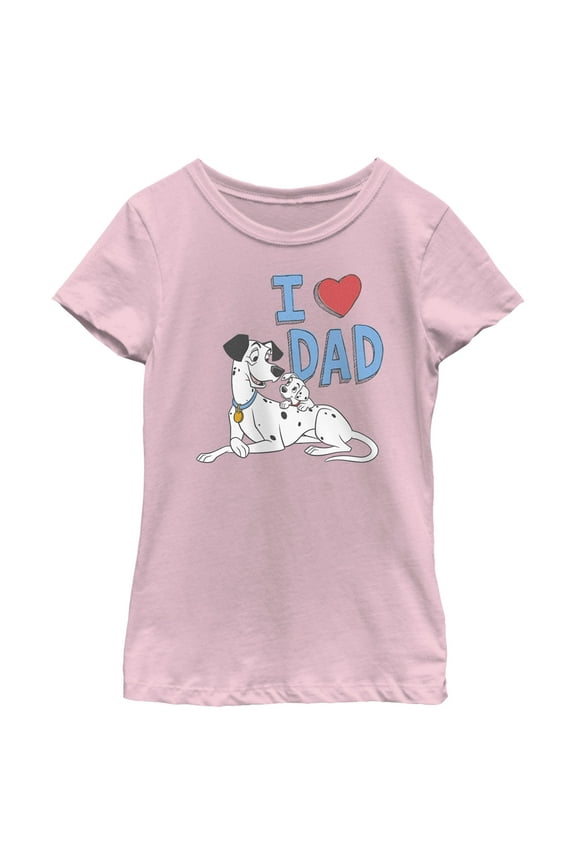 Girl's One Hundred and One Dalmatians Pongo and Lucky I Love Dad Graphic Tee Light Pink Large