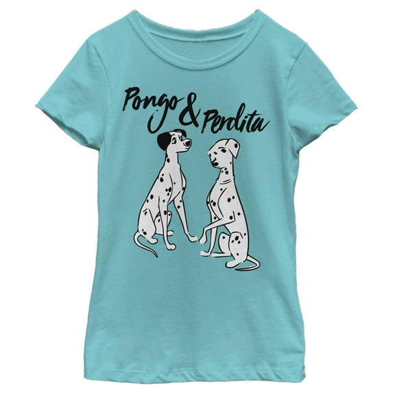 Girl's One Hundred and One Dalmatians Pongo and Perdita Graphic Tee Tahiti Blue Large