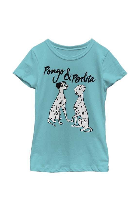 Girl's One Hundred and One Dalmatians Pongo and Perdita Graphic Tee Tahiti Blue Large