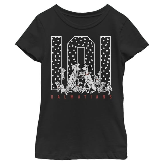 Girl's One Hundred and One Dalmatians The Whole Family Graphic Tee Black Large