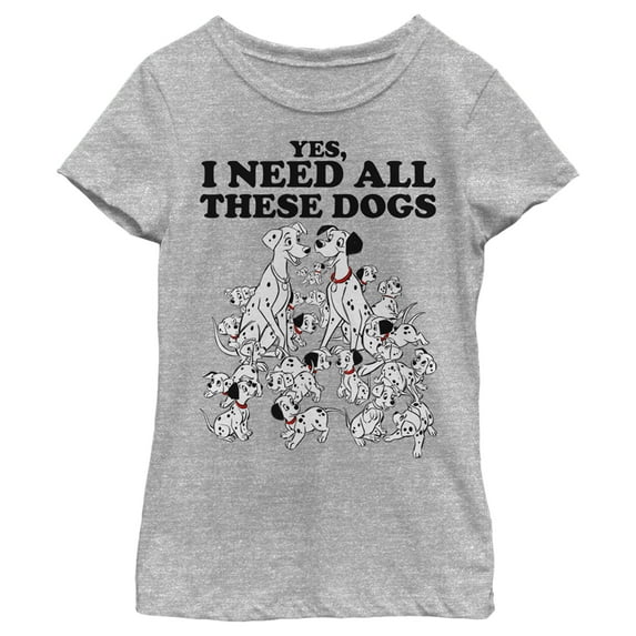 Girl's One Hundred and One Dalmatians Yes, I Need All These Dogs Graphic Tee Athletic Heather Medium
