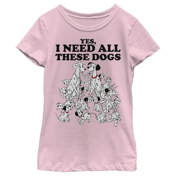 Girl's One Hundred and One Dalmatians Yes, I Need All These Dogs  Graphic Tee Light Pink Medium