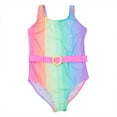 thumbnail image 1 of Girl's One Piece Ribbed Knit Swimsuit Ruched Knot Scoop Neck Bathing Suit 7-14 Years, 1 of 9