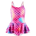 thumbnail image 1 of Girl's One Piece Swimsuit Mermaid Spaghetti Straps Swimwear Bathing Suit with Ruffle Skirt, 1 of 9