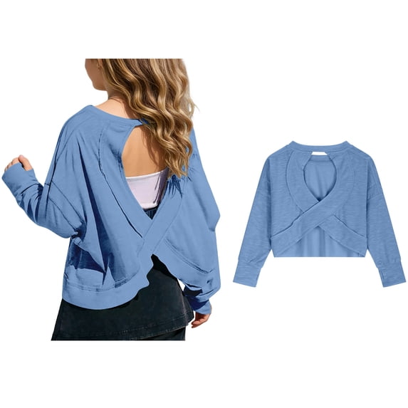 Girl's Open Back Backless Tops Long Sleeve T Shirts Crewneck Casual Tees Summer Shirts 4-5 years