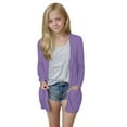 thumbnail image 1 of Girl's Open Front Cardigan Long Sleeve Knit Sweaters Kids Solid Cute Casual Loose Outerwear Coats with Pockets Purple 5 Years, 1 of 7