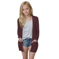 thumbnail image 1 of Girl's Open Front Cardigan Long Sleeve Knit Sweaters Kids Solid Cute Casual Loose Outerwear Coats with Pockets Wine 7 Years, 1 of 7