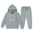 thumbnail image 1 of Girl's Outfit Set Letter Print Loose Hooded Sweatshirt and Pants Children Stylish Casual Fall Outfits, 1 of 4
