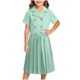 thumbnail image 1 of Girl's Outfits Clothing Set Button Down Collared Tops 2 Piece with Pleated Skirt Set Mint Green 6-7 Years, 1 of 5