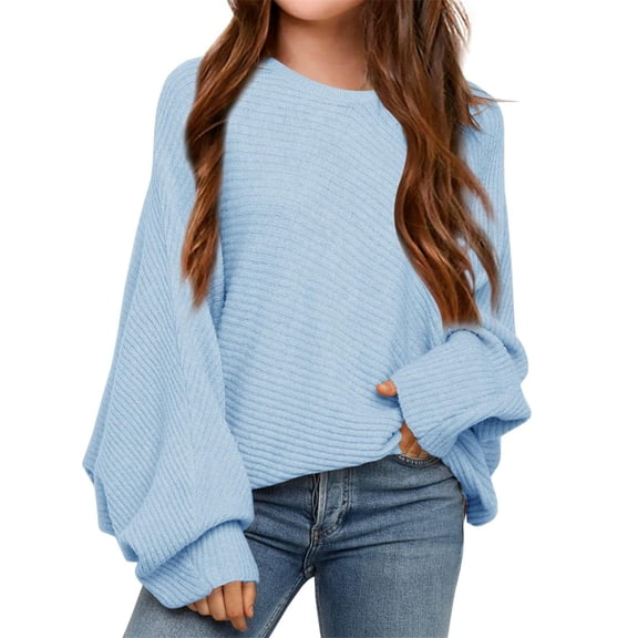 Girl's Oversized Crewneck  Long Sleeve Fall Sweaters Kids BatwingSlouchy Chunky Pullover Jumper  5-14 Years