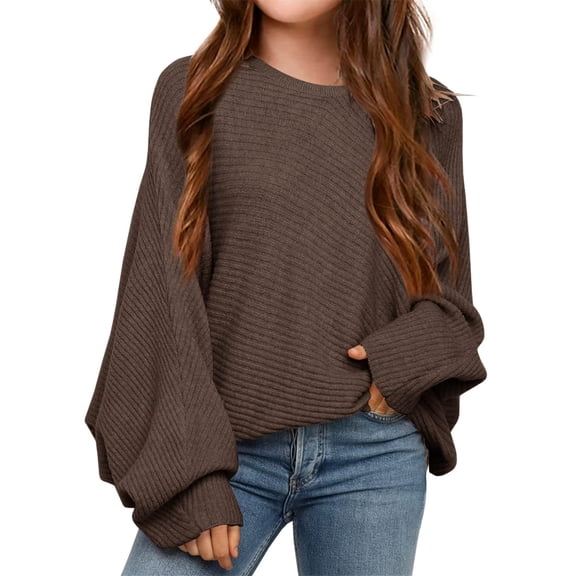 Girl's Oversized Crewneck Long Sleeve Fall Sweaters Kids BatwingSlouchy Chunky Pullover Jumper 5-14 Years